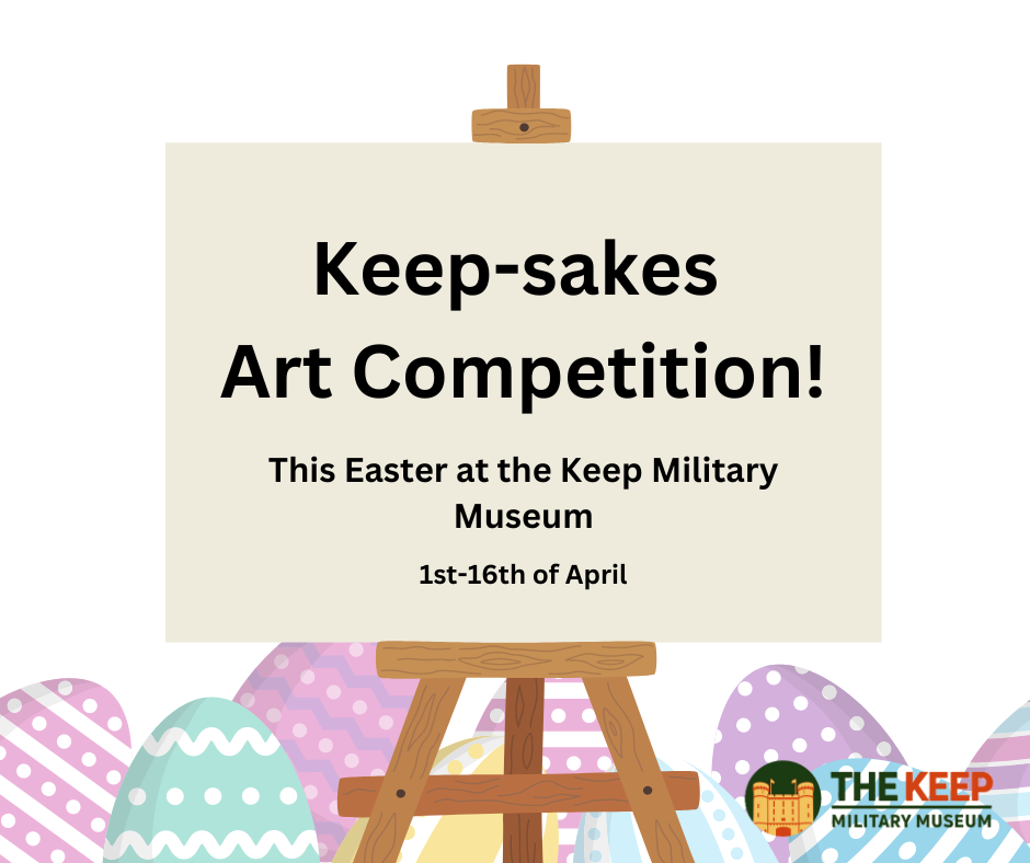 image shows graphic of easel with easter decoration, with title on easel reading "Keep-sakes art competition"